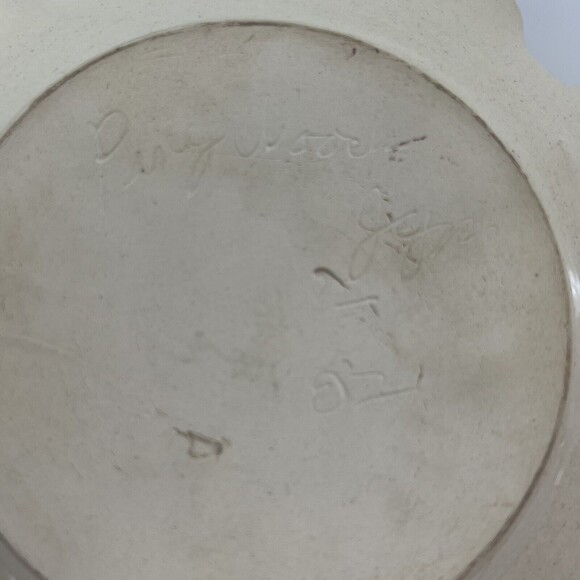 Handmade Studio Pottery Ceramic Floral Ruffled Bowl Signed - Picture 5 of 5